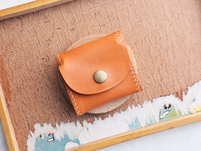 [Classic Box-shaped Coin Purse—Orange Brown ｜TAN] Well-stitched leather material package, free embossed hand-made coin purse, loose paper bag, simple and practical Italian leather vegetable tanned leather leather DIY earphone headset - Leather Goods - Genuine Leather Orange