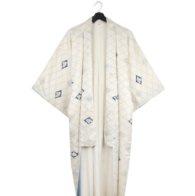 Back to Green-日本帶回羽織 振袖 格紋蝴蝶 /vintage kimono - 女大衣/外套 - 絲．絹 
