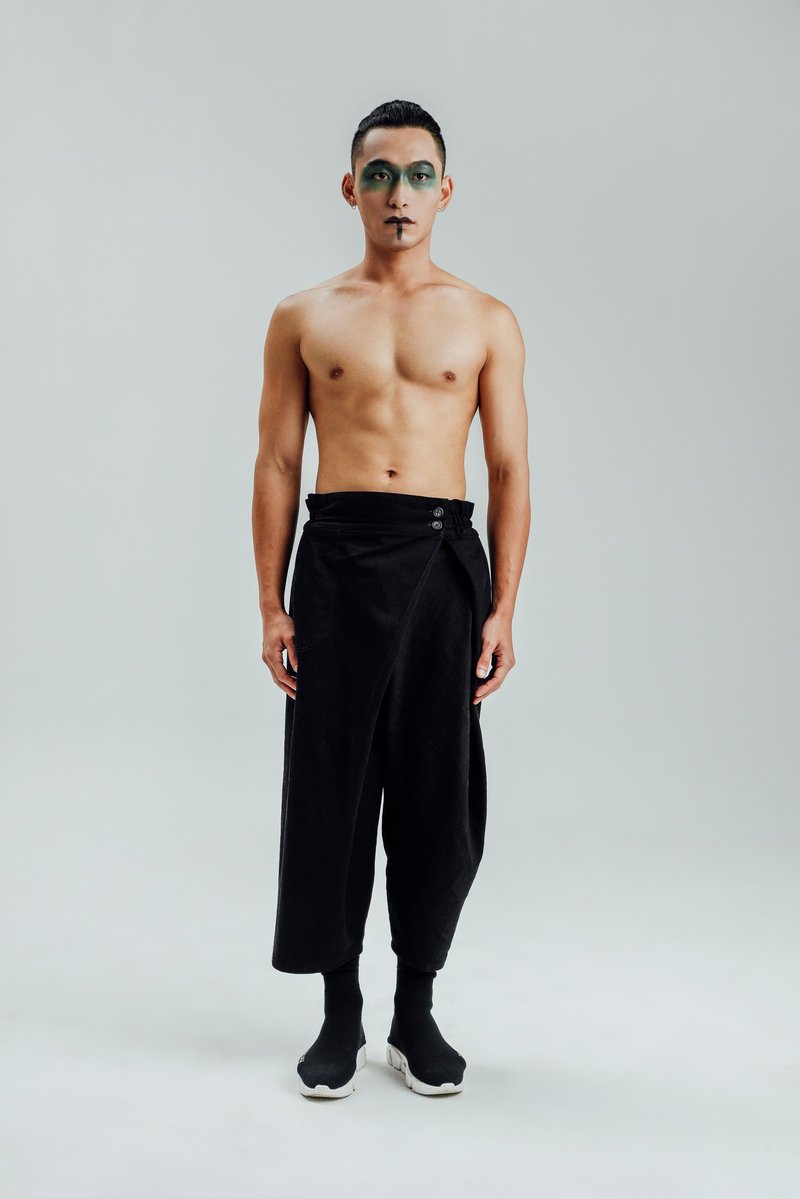 Alan Hu 2017 A/W 合褶寬褲 - 男長褲/休閒褲 - 棉．麻 黑色