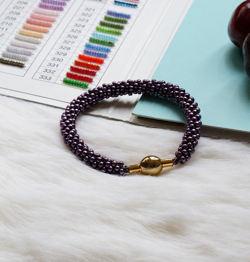 Handbraided Kumihimo Seed Beads Bracelet - สร้อยข้อมือ - แก้ว สีม่วง
