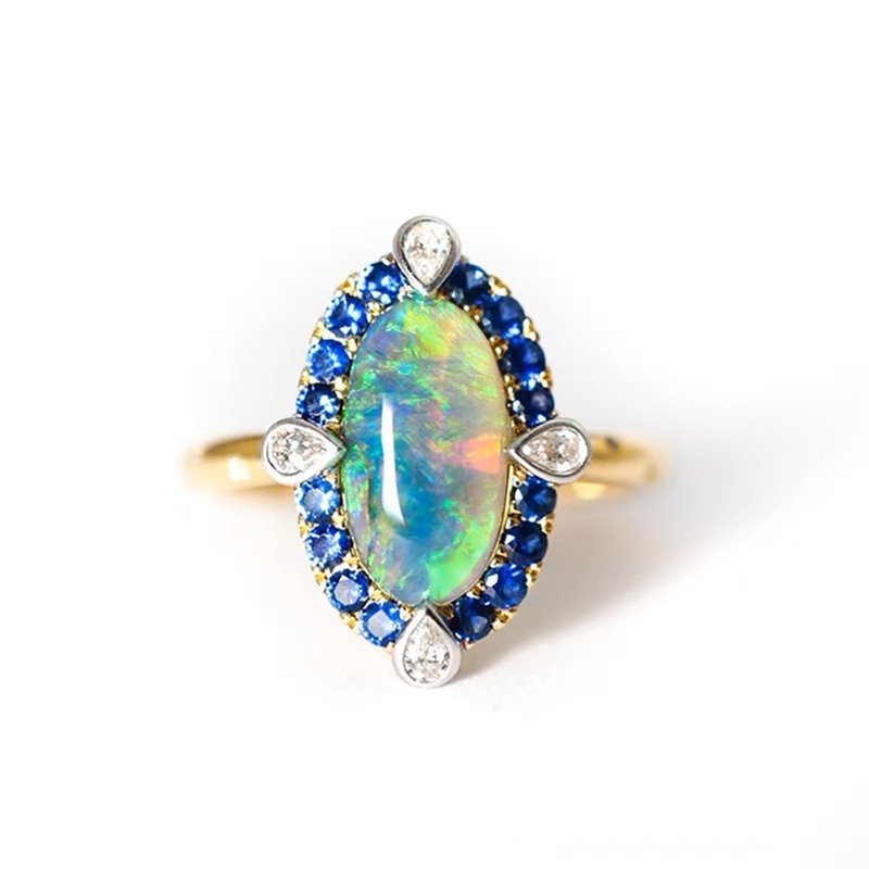 【Starfall】CJ Design platinum inlaid black opal sapphire design niche original ring - แหวนทั่วไป - เครื่องเพชรพลอย 