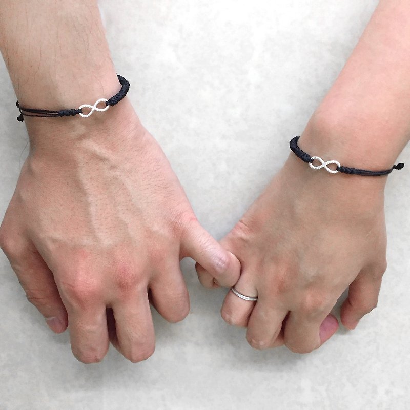 浪漫情侶黑色手繩 | 銀手鍊 | 純銀手鍊|情侶手鍊 (套裝) - 手鍊/手鐲 - 銀 