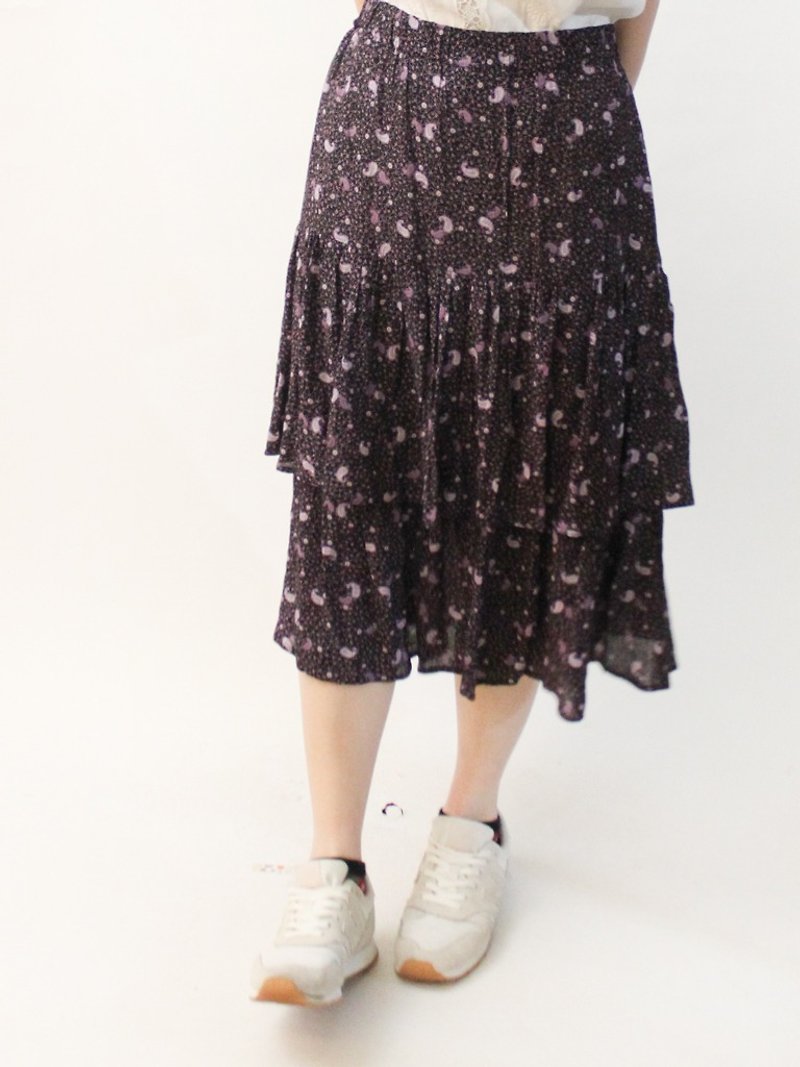 Vintage Spring and Summer European National Style Totem Print Purple Elastic Waist Loose Ancient Dress - Skirts - Polyester Purple