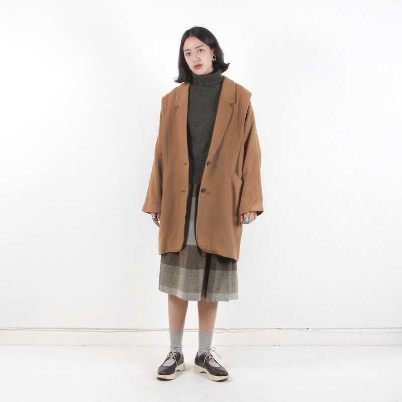 [Vintage] egg plant caramel Oulei flying squirrel sleeve vintage coat - Women's Casual & Functional Jackets - Wool Brown
