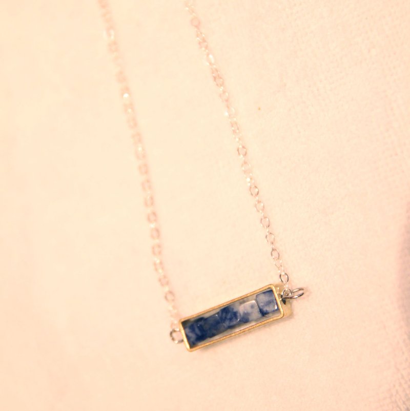 Bronze- with blue-veined Stone 925 Silver Bluestone 925 silver necklace - สร้อยคอ - เครื่องเพชรพลอย สีน้ำเงิน