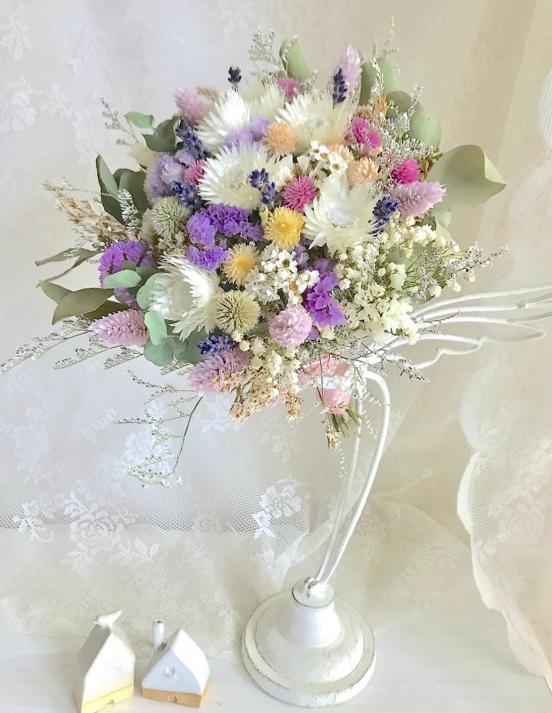マサコ春ファッションロマンチックパープルドライブーケバレンタインデーブライダルブーケ - 観葉植物 - 寄せ植え・花 ピンク