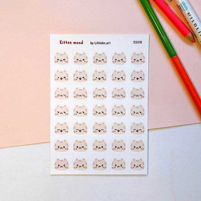 Kitten Mood Sticker Sheet SS018 - Stickers - Paper White