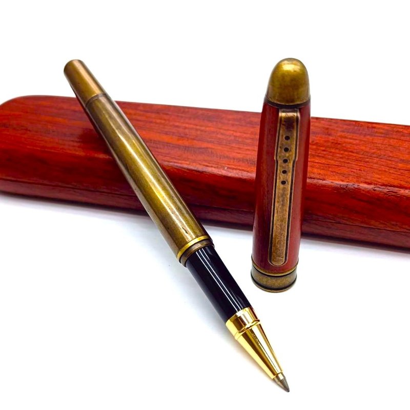 Bronze elegant wooden pen rosewood ballpoint pen Schmidt 888F with pen box and spare refills - ไส้ปากกาโรลเลอร์บอล - วัสดุอื่นๆ 