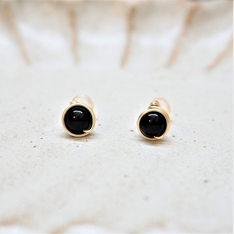 Gold wire frame ear acupuncture-black agate-6mm black agate (also painless Clip-On ) - Earrings & Clip-ons - Semi-Precious Stones Black