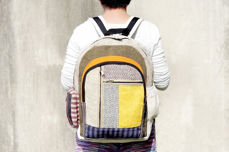 Limited hand stitching design backpack / shoulder bag / BOHO mountaineering bag - forest travel ethnic style - Backpacks - Cotton & Hemp Multicolor
