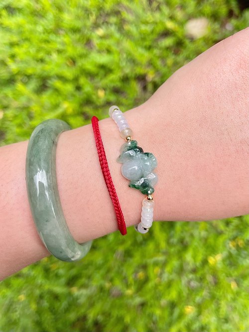翡翠設計館 / 賞翠•玩翠 EXE Jewelry 高冰飄綠蝙蝠翡翠配高冰起剛光珠手串 手鍊|天然緬甸翡翠