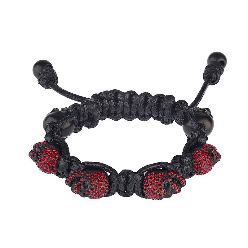 Red Rhinestone Black Skull Black Bracelet_S - Bracelets - Other Materials Black