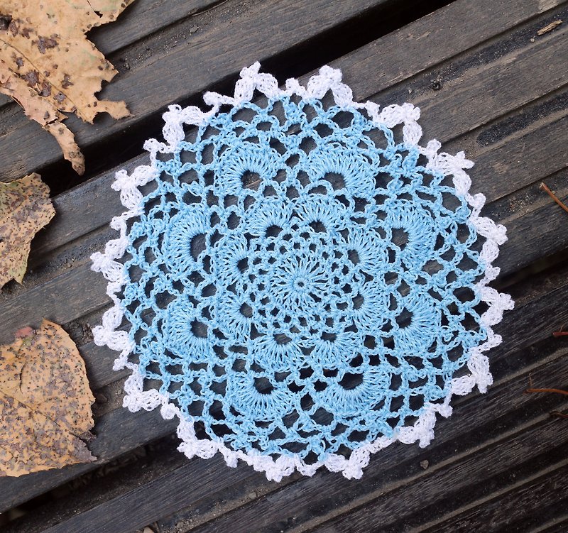 Hand for - water blue lace flowers lace coasters - ที่รองแก้ว - ผ้าฝ้าย/ผ้าลินิน สีน้ำเงิน