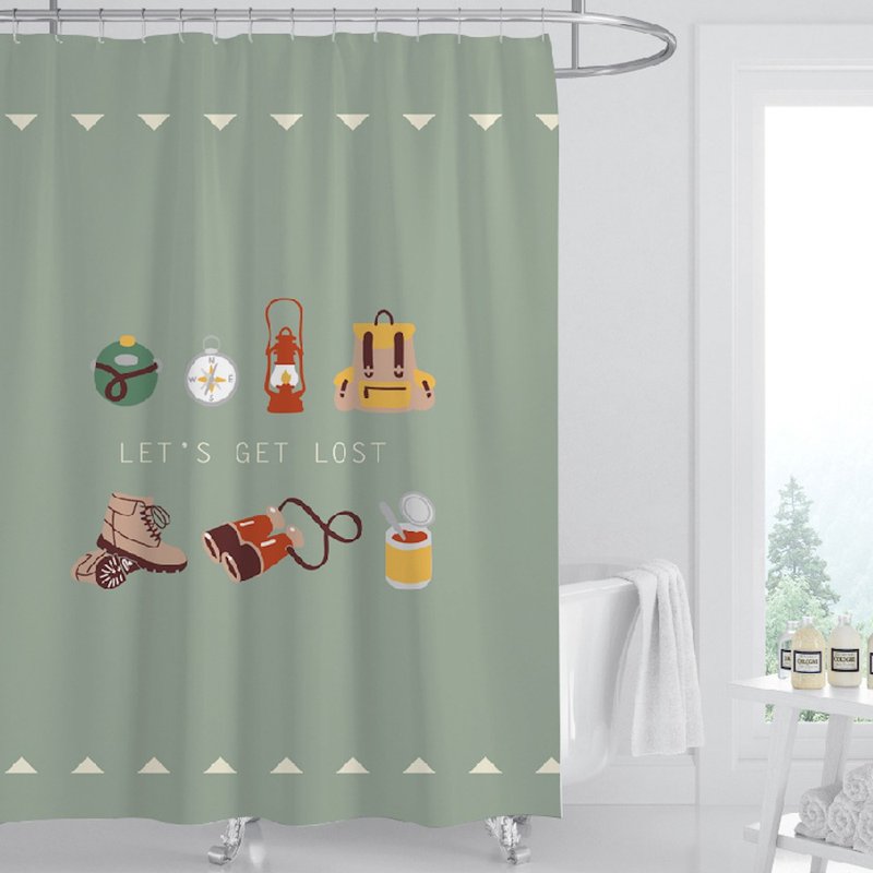 Cultural and Creative Shower Curtain - Enjoy Camping - อุปกรณ์ห้องน้ำ - เส้นใยสังเคราะห์ หลากหลายสี