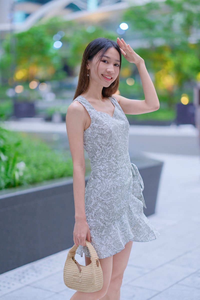 garden green dress - ชุดเดรส - ผ้าฝ้าย/ผ้าลินิน สีเขียว