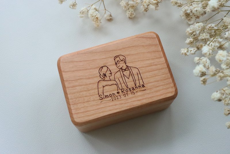 [Customized] Engraving/Engraving-Wedding Ring Box - Couples' Rings - Wood Brown