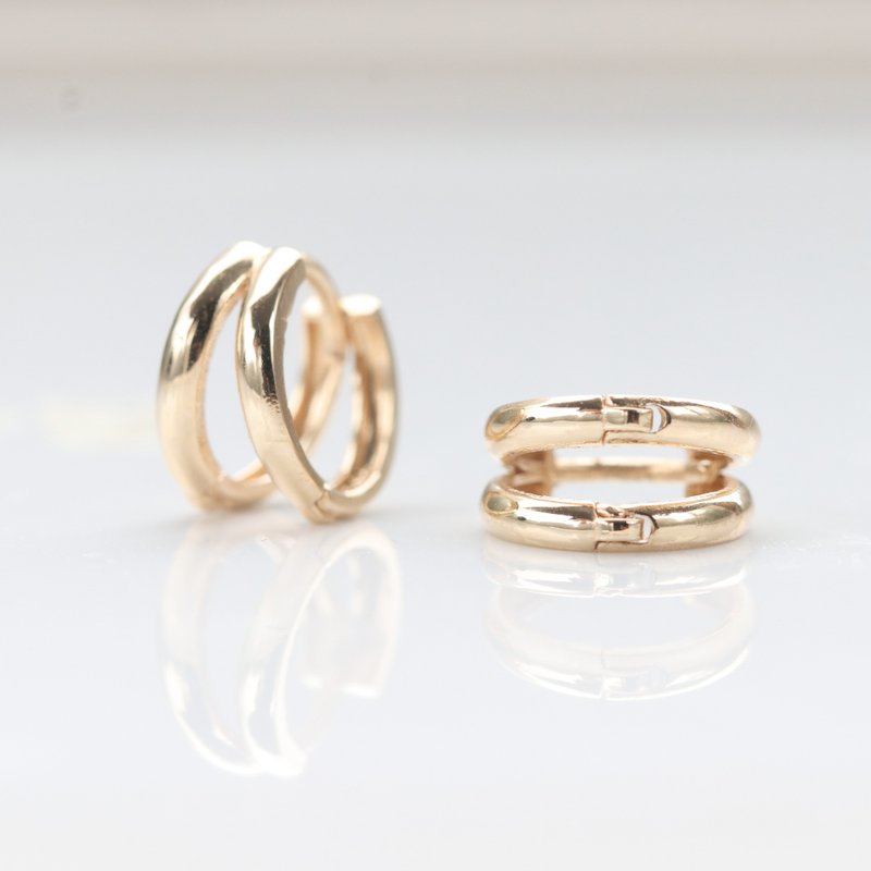 14K double-ring gold buckle earrings (inner diameter 8mm), no need to take them off when taking a shower, no fading due to sweating - ต่างหู - เครื่องประดับ สีทอง