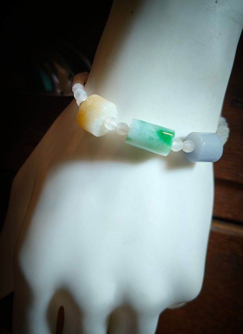 生日禮物 情人禮物 天然緬甸三彩桶珠 月光石串珠手鍊 81501 - 手鍊/手環 - 寶石 綠色