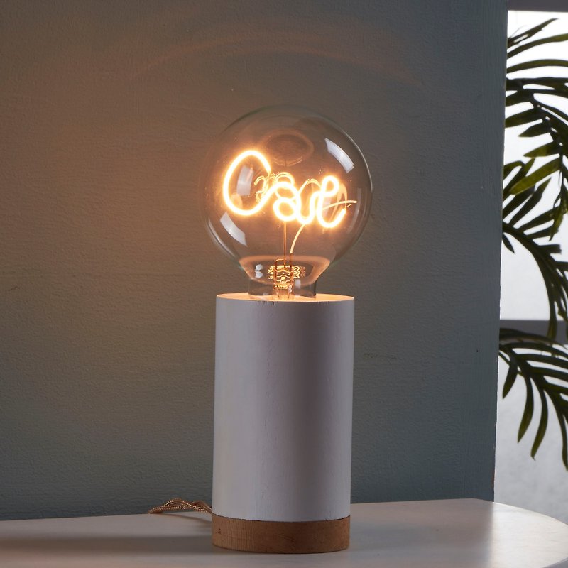 Cylindrical wooden night light-with 1 cat LED bulb - โคมไฟ - แก้ว สีกากี