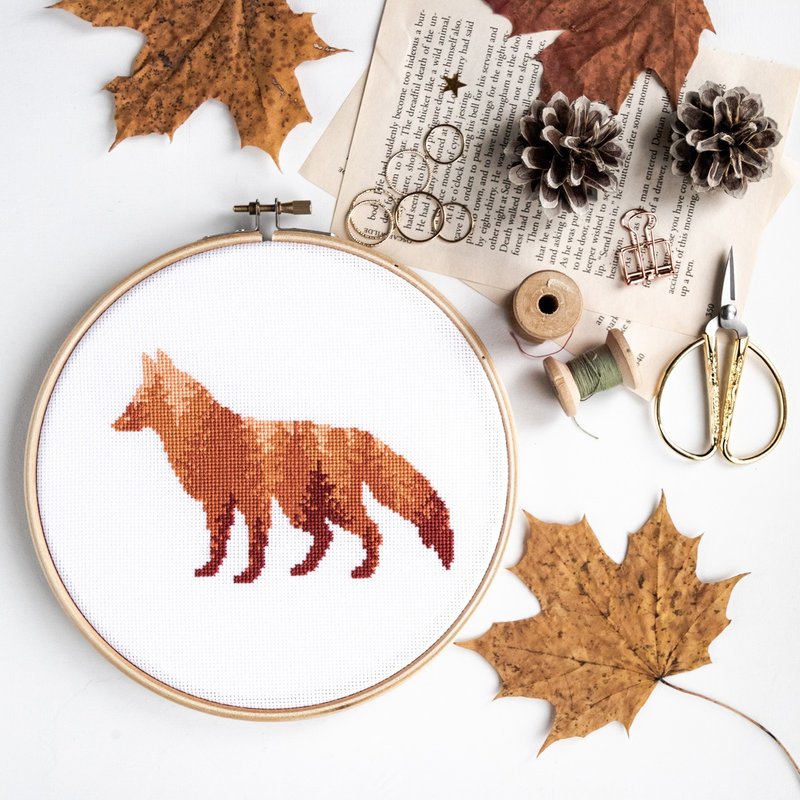 Fox Silhouette Cross Stitch PDF Pattern 十字繡 - 編織/刺繡/羊毛氈/縫紉 - 其他材質 