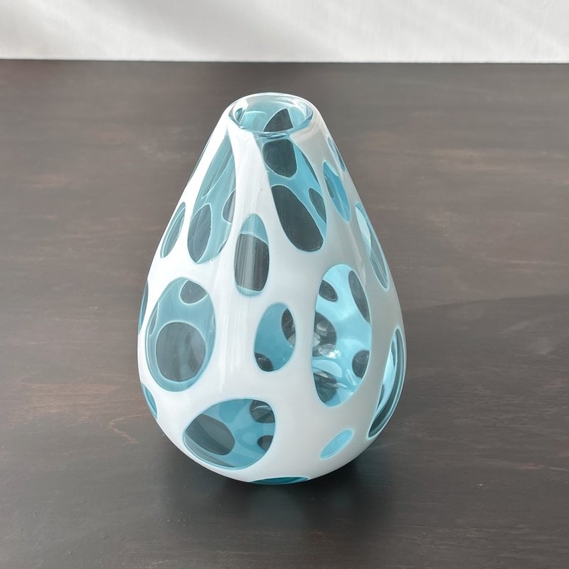 吹きガラスの花器　水色水玉 - 花瓶・植木鉢 - ガラス 