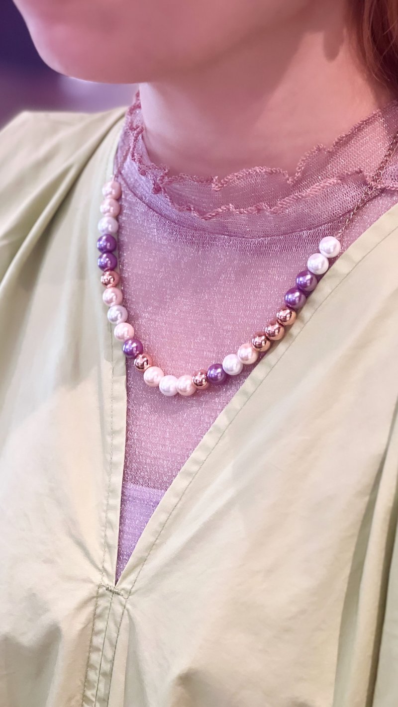 MULTICOLOR CREAM IVORY PURPLE PASTEL PEACH PEARL ROSE GOLD SLIVER NECKLACE - สร้อยติดคอ - ไข่มุก หลากหลายสี