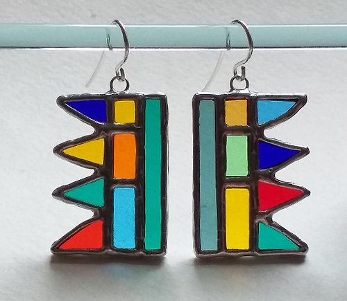 GlassBallad Large stained glass multicolor earrings