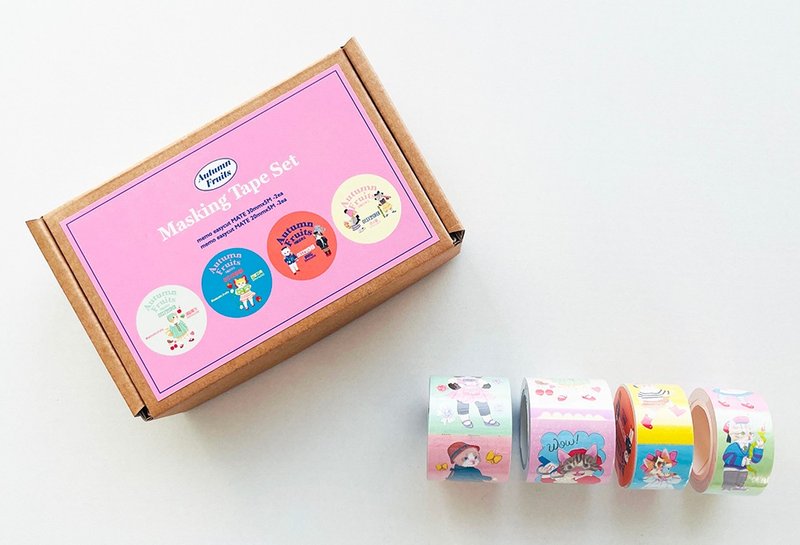 cat illust 4type Masking Tape SET ( easycut ) - 紙膠帶/和紙/PET - 紙 多色