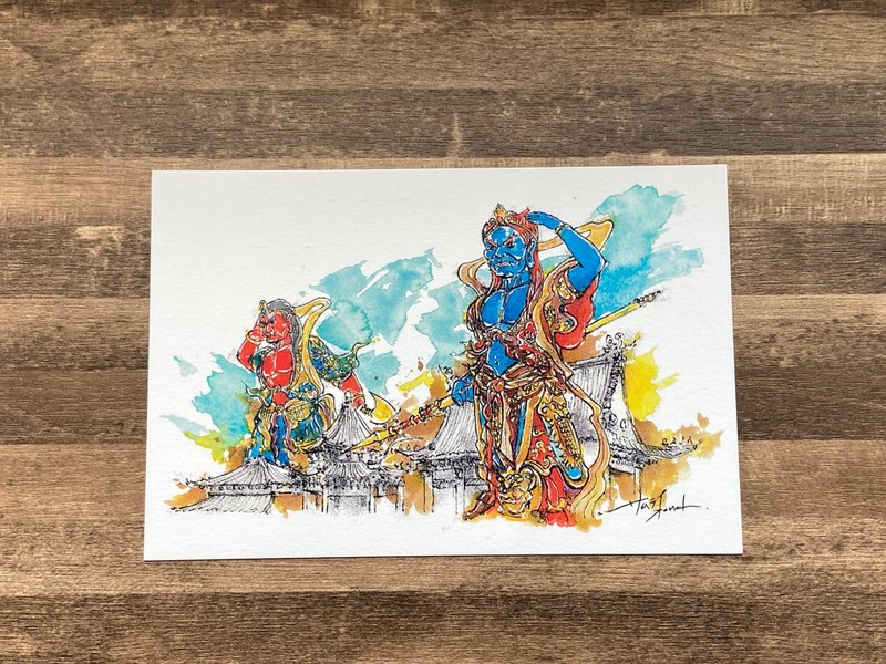 Sketch of Tainan attractions with dead branch pen, orthodox Luermen Notre Dame Temple, watercolor illustration, hand-painted postcard - การ์ด/โปสการ์ด - กระดาษ 