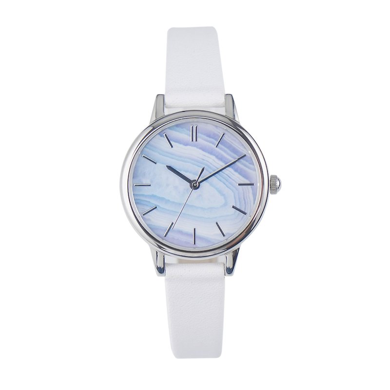 Blue Agate Pattern Watch White Straps Free shipping worldwide - นาฬิกาผู้หญิง - โลหะ ขาว