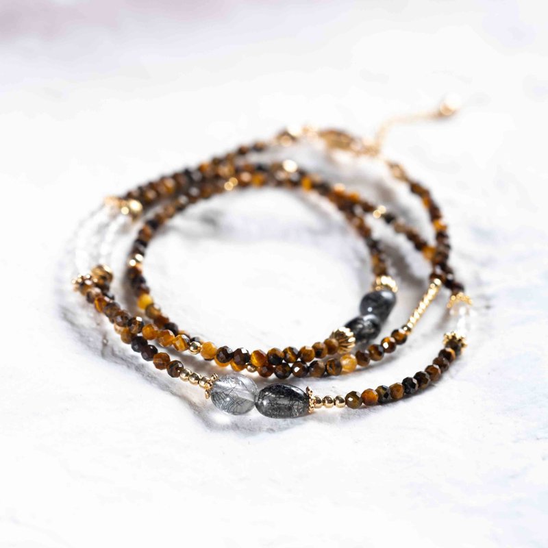 Black Rutilated Quartz, Tigers Eye, 14K Gold Filled Findings Bracelet - Bracelets - Crystal Multicolor