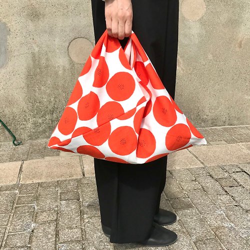 harunohi 吾妻袋 購物袋 手提包 圓花款-白×橘 M size