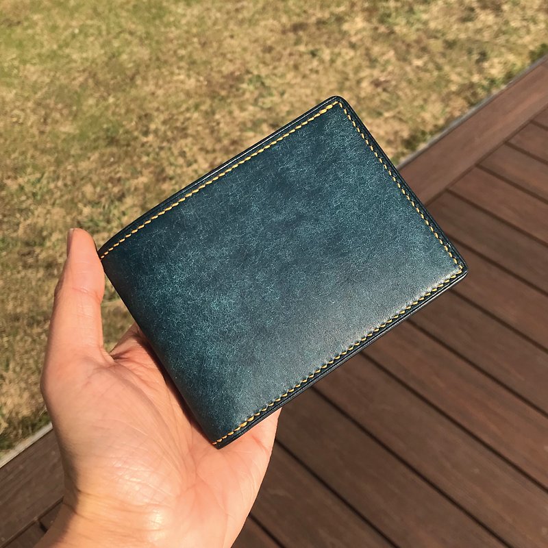 【Bifold Wallet】Navy Pueblo | Classic | Handmade Leather in Hong Kong - กระเป๋าสตางค์ - หนังแท้ สีน้ำเงิน