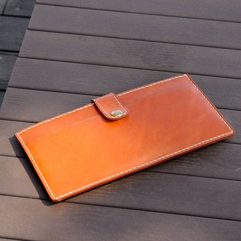 Leather Wallets | Handmade Wallets | Customized Gifts | Vegetable Tanned Leather - Long Clip No. 4 - Wallets - Genuine Leather Brown