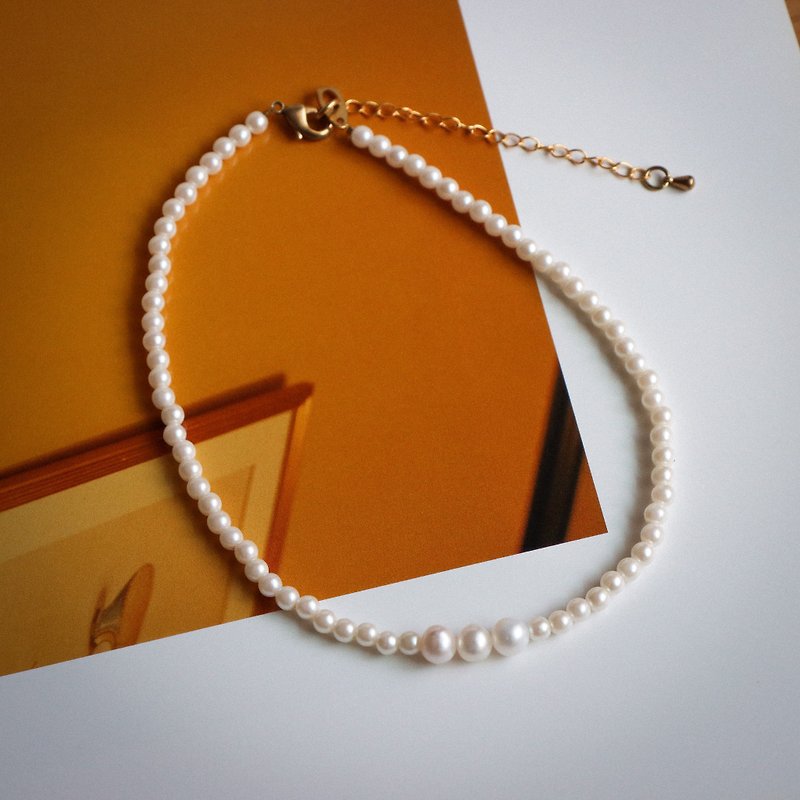 fillings Japanese wear Japanese lightweight beads and pearls embellished clavicle chain necklace - Necklaces - Other Materials 