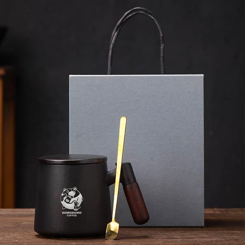 【好事多磨】DOMO熊陶瓷咖啡杯禮盒-磨砂黑380ml - 咖啡杯/馬克杯 - 瓷 黑色