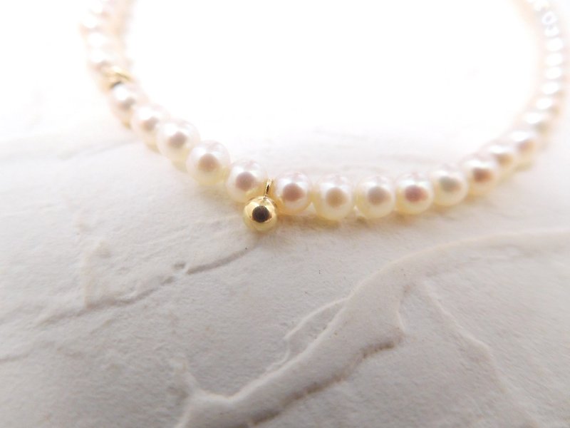 Pure 14K gold cute small gold ball round pearl laser K gold ball bracelet - Bracelets - Other Materials Gold