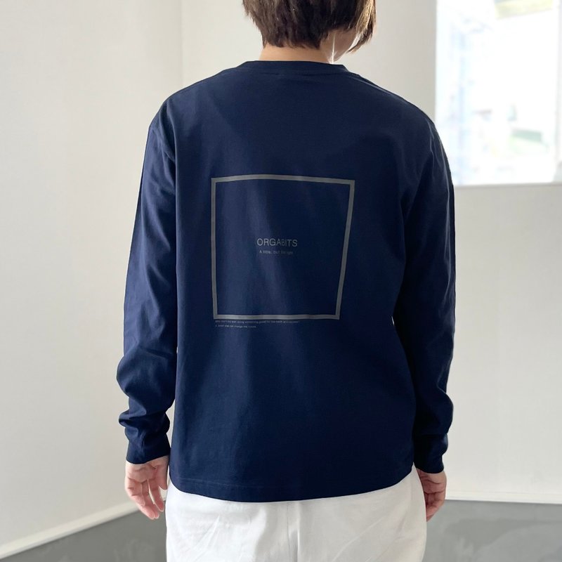 オーガニックコットン ロングスリーブTシャツ ユニセックス 4色展開 【ネイビー】 - 女 T 恤 - 棉．麻 藍色