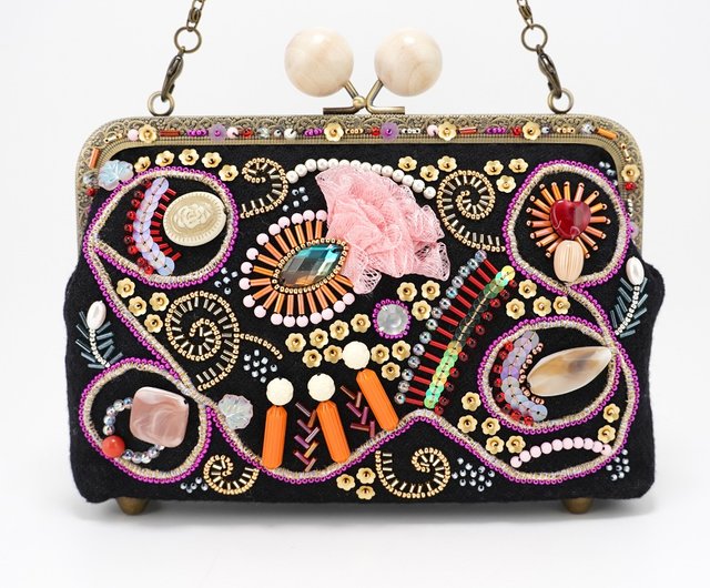 結婚式/フォーマル/パーティ/デイリー】ビーズ刺繍がま口BAG