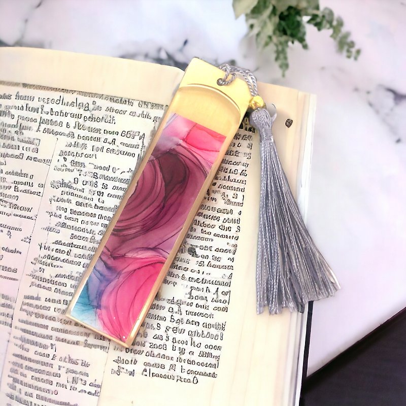 Alcohol Ink Art Gold Brass/Aluminium Bookmark#12 - Bookmarks - Other Metals Multicolor