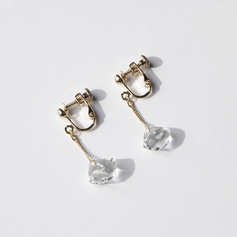 Hario handmade glass Clip-On- diamond (HAA-DC-E) - Earrings & Clip-ons - Glass Transparent