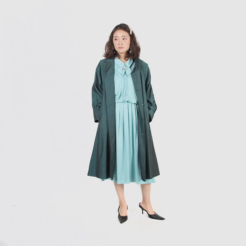 [Egg plant ancient] blue bird group dance cotton blend vintage trench coat - Women's Blazers & Trench Coats - Other Man-Made Fibers Green