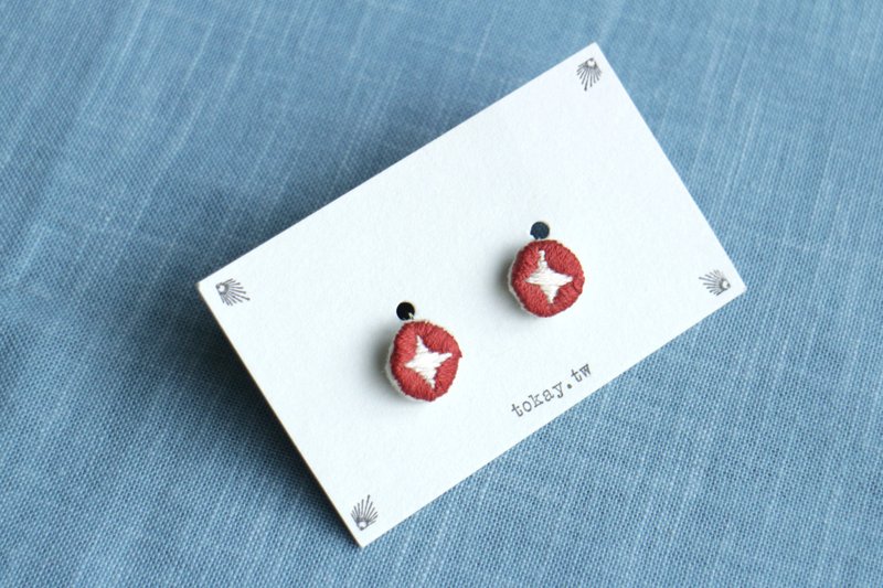 刺繡耳環 301 牽牛花 / 耳夾款 - 耳環/耳夾/耳骨夾 - 繡線 藍色