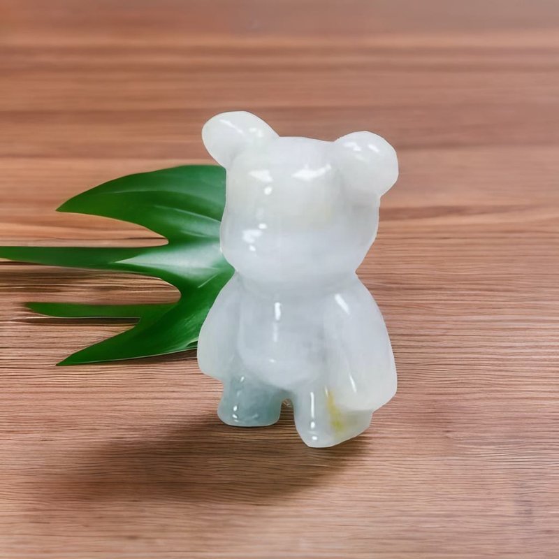 【熊熊玉見你】飄花翡翠可愛小熊擺飾 | 天然緬甸玉翡翠A貨|送禮 - 擺飾/家飾品 - 玉石 白色