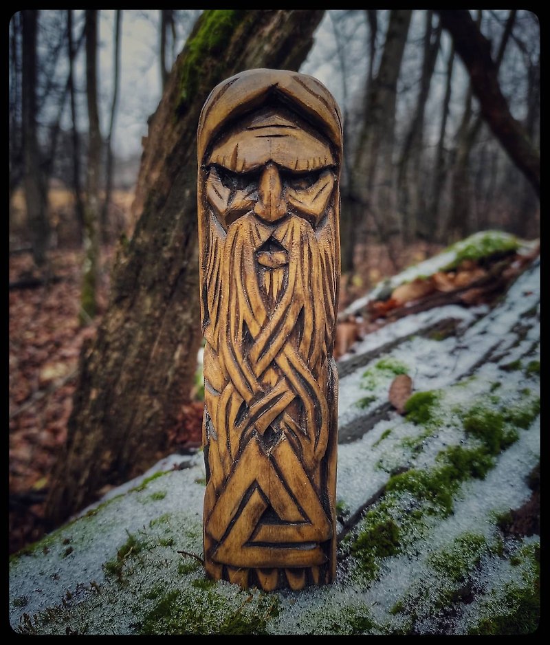 Odin, woodcarved statue, Norse Pantheon, Allfather, Wotan, Nordic Old God, Idols - ตุ๊กตา - ไม้ สีนำ้ตาล