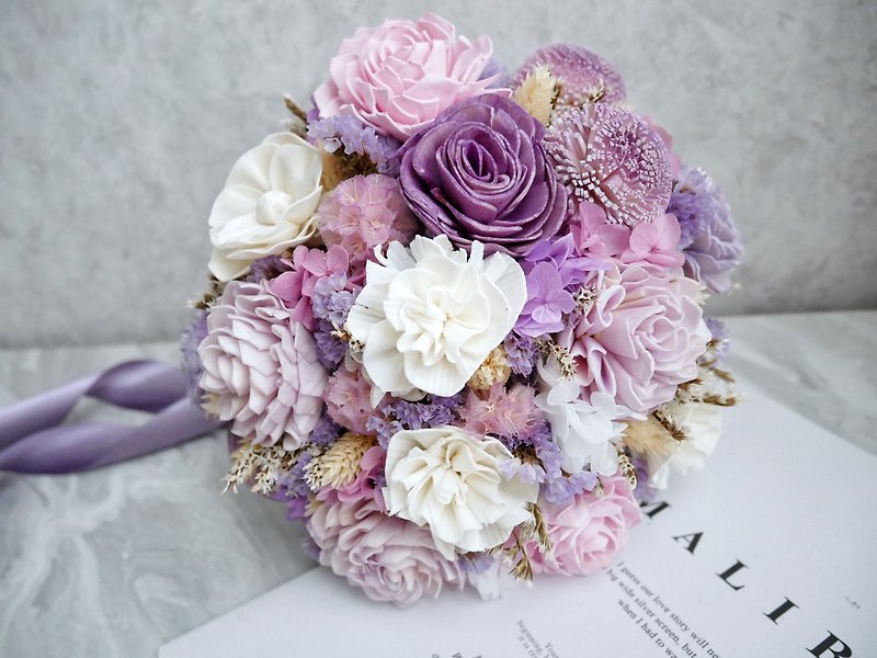 Round dry flower divided bouquet [Romantic Love] Sharing bouquet/Purple - Dried Flowers & Bouquets - Plants & Flowers Purple