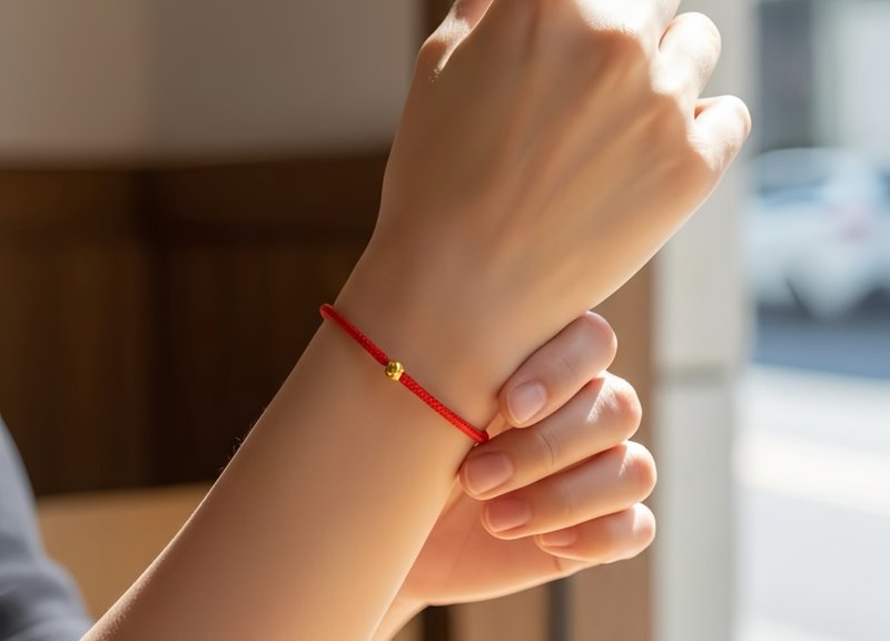 Red String Bracelet for Zodiac Year (Pure Gold Edition) - สร้อยข้อมือ - เส้นใยสังเคราะห์ สีแดง