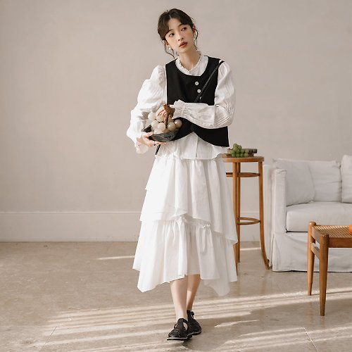 Sora 白色多層蛋糕裙|裙子|春款|Sora-1148