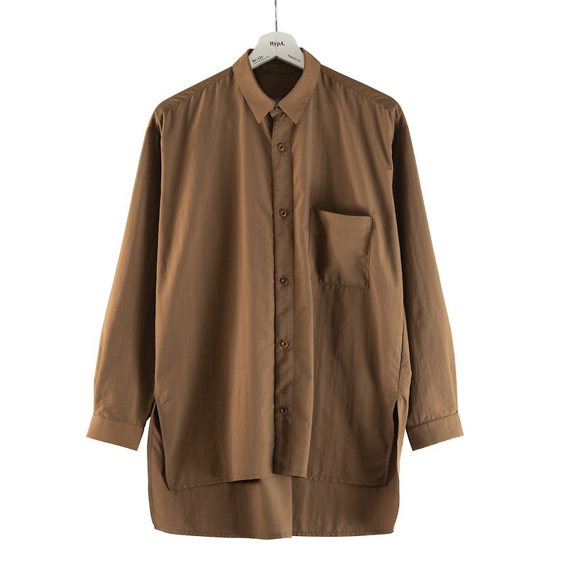Coin Square-Pocket Shirt - เสื้อเชิ้ตผู้ชาย - ผ้าฝ้าย/ผ้าลินิน สีนำ้ตาล