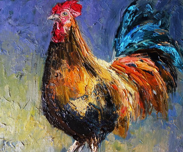 原画　鶏　絵画　動物画　アクリル画　現代アート　鳥　一点物　手描き 0_85e153d64f15667eb63d698024aa